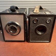 VTG Lot Of 2 Box Cameras 1950s Ansco Shur Flash Binghamton NY  Agfa - Art Deco