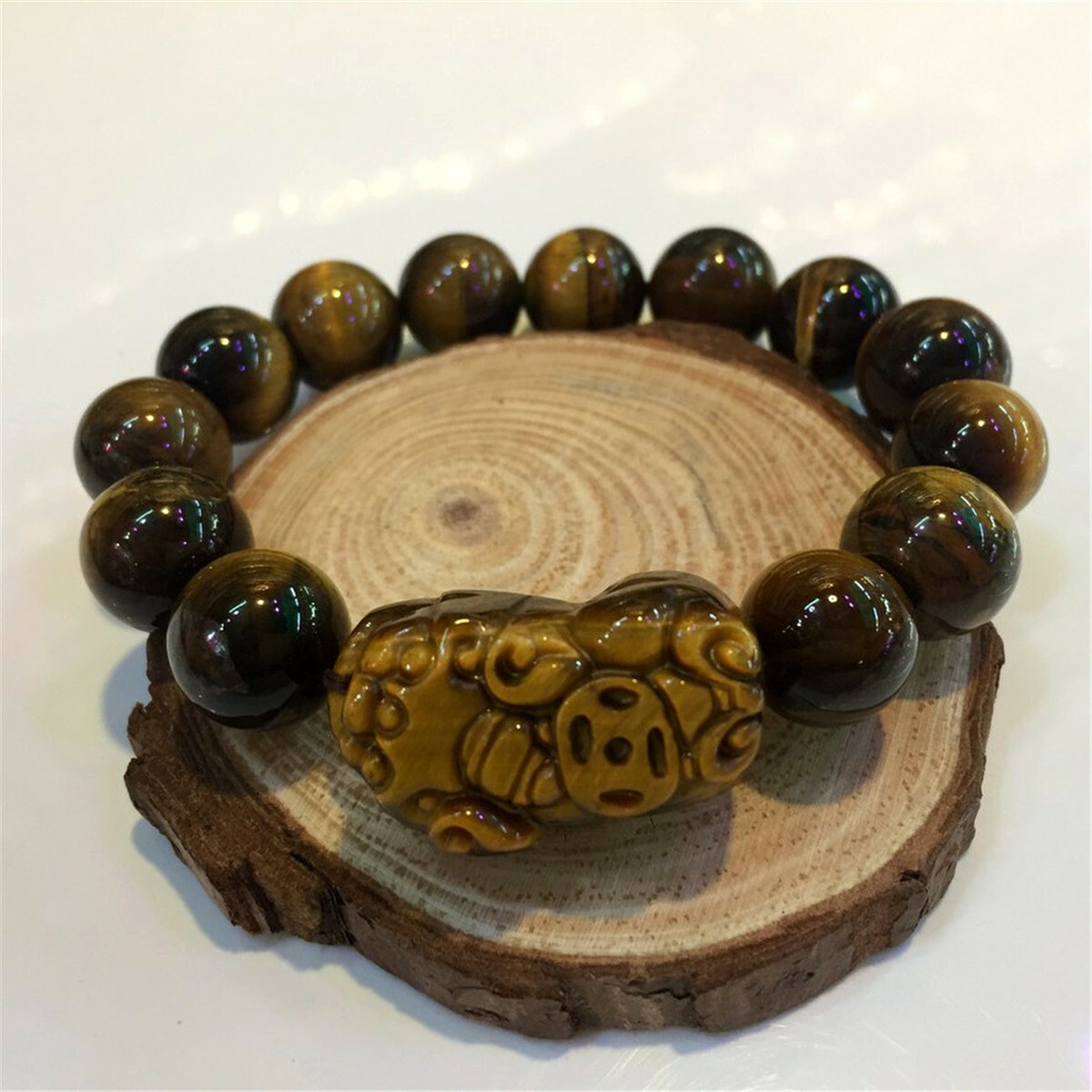 Natural Feng Shui Tiger Eye Stone Pi Yao Pi Xiu Beads Bracelet For - Main Image