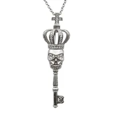 Skull Key Pendant Necklace Skull Crown with Cross Bail and White CZ by Controse