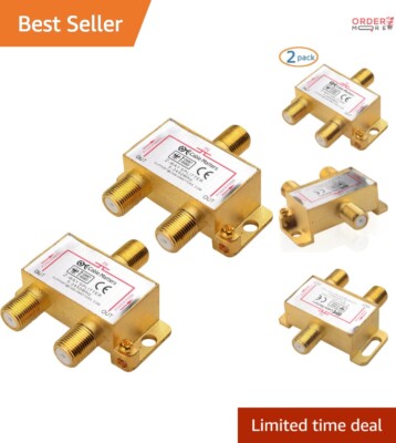 RF Shielded 2-Pack Coaxial Splitters - Gold Plated for Enhanced Signal Stability