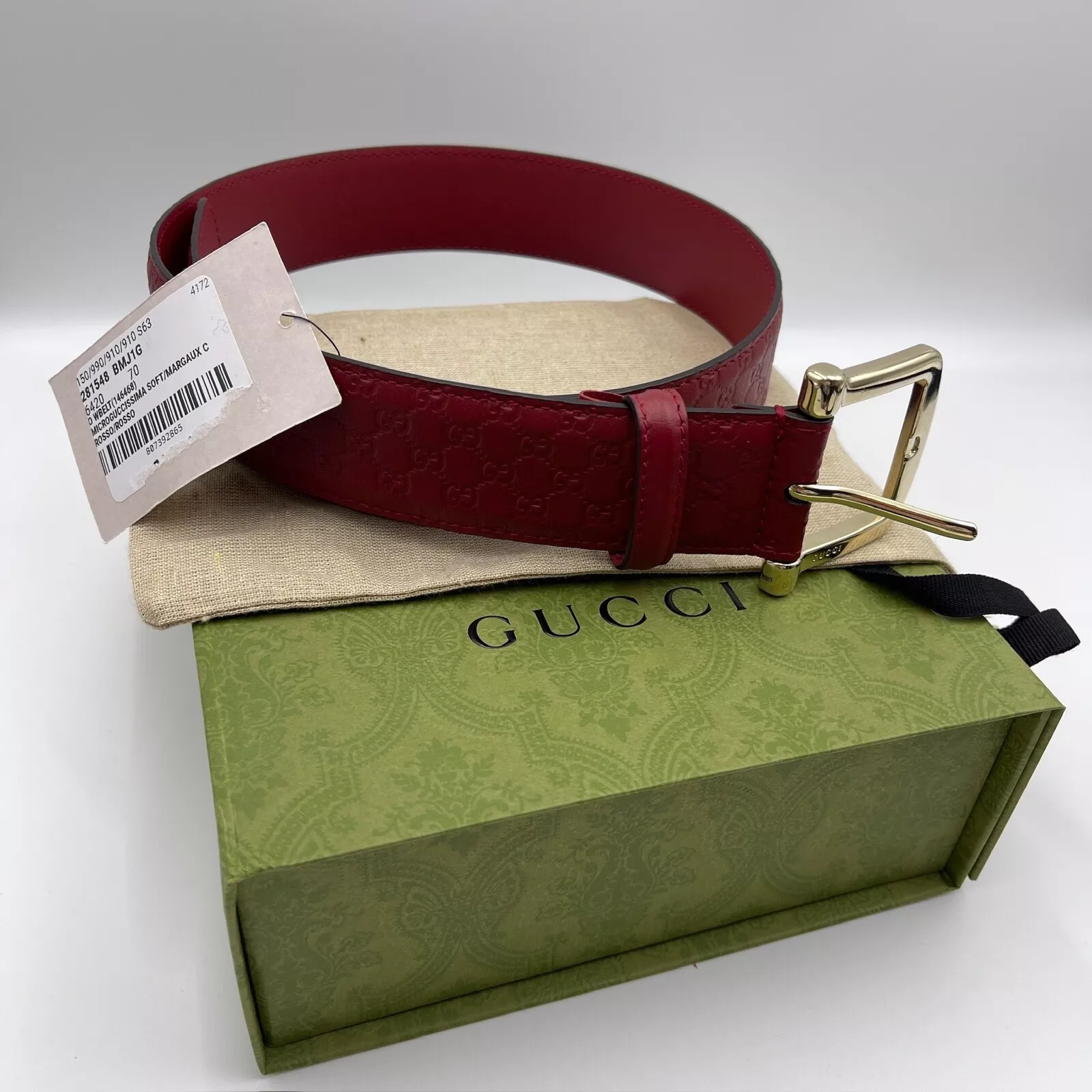 Ceinture cuir monogramme Gucci Micro GG guccissima neuve avec étiquette seau rouge or taille 70