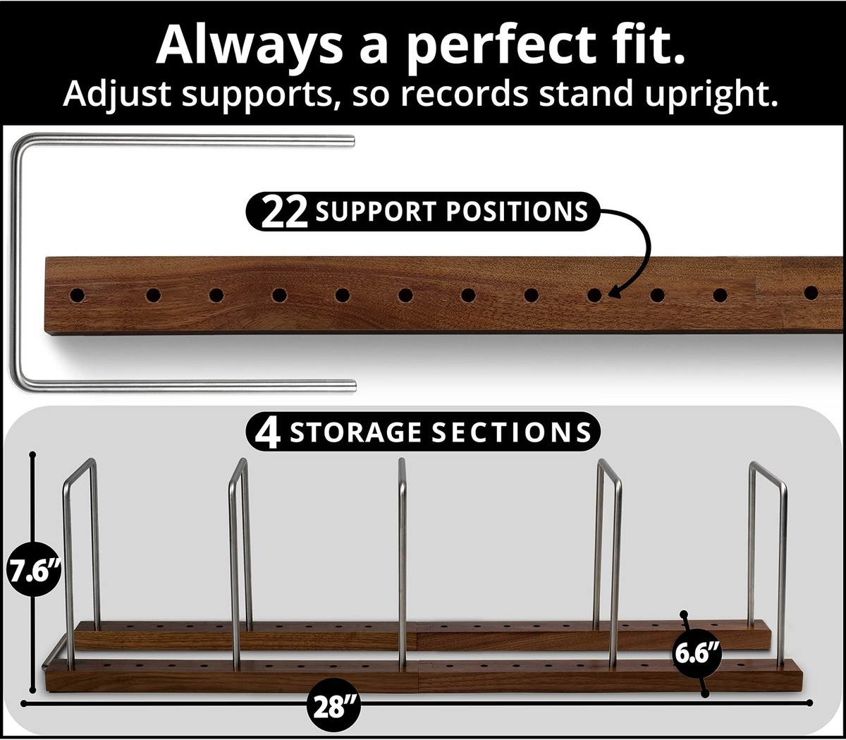 PUERSI Vinyl Record Storage Rack, 80 LP Record Storage Holder, 1 Tier Vinyl Display Plank met Verstelbare Divider, Organizer voor Albums, Tijdschrift, Boek, Bestanden - Bruin