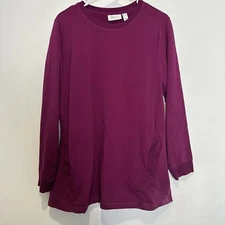 Denim & Co Active Shirt Medium Fuchsia Pockets Long Sleeves Stretch Casual