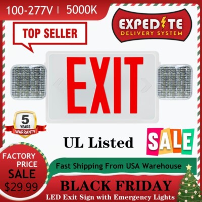 Exit Sign with Emergency Lights, Two LED Adjustable Head Emergency Exit Lights
