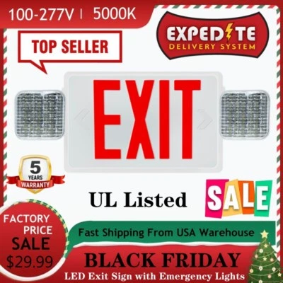 WYZM Exit Sign with Emergency Lights, Two LED Adjustable Head Emergency Exit Lights