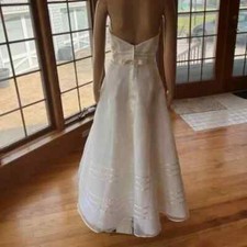 * David's Ivory Organza Tea Length Strapless Wedding Gown Bridal Dress Size 10