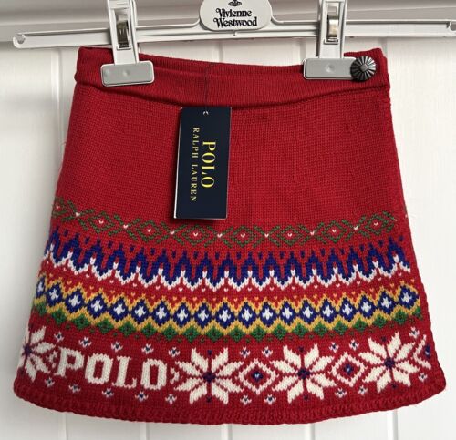 Ralph Lauren Red Chunky Knit Wool Wrap Skirt New - Afbeelding 1 van 5