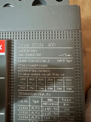 ABB SACE TMAX 400A Circuit Breaker (XT5N 400) | eBay