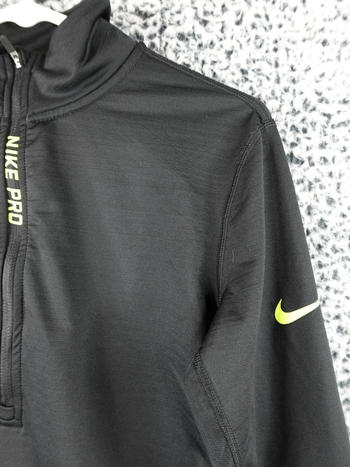 Nike Pro Dri Fit Mujer Negro Amarillo Neón Cremallera Pullover Malla Talla L Foto 3 de 4