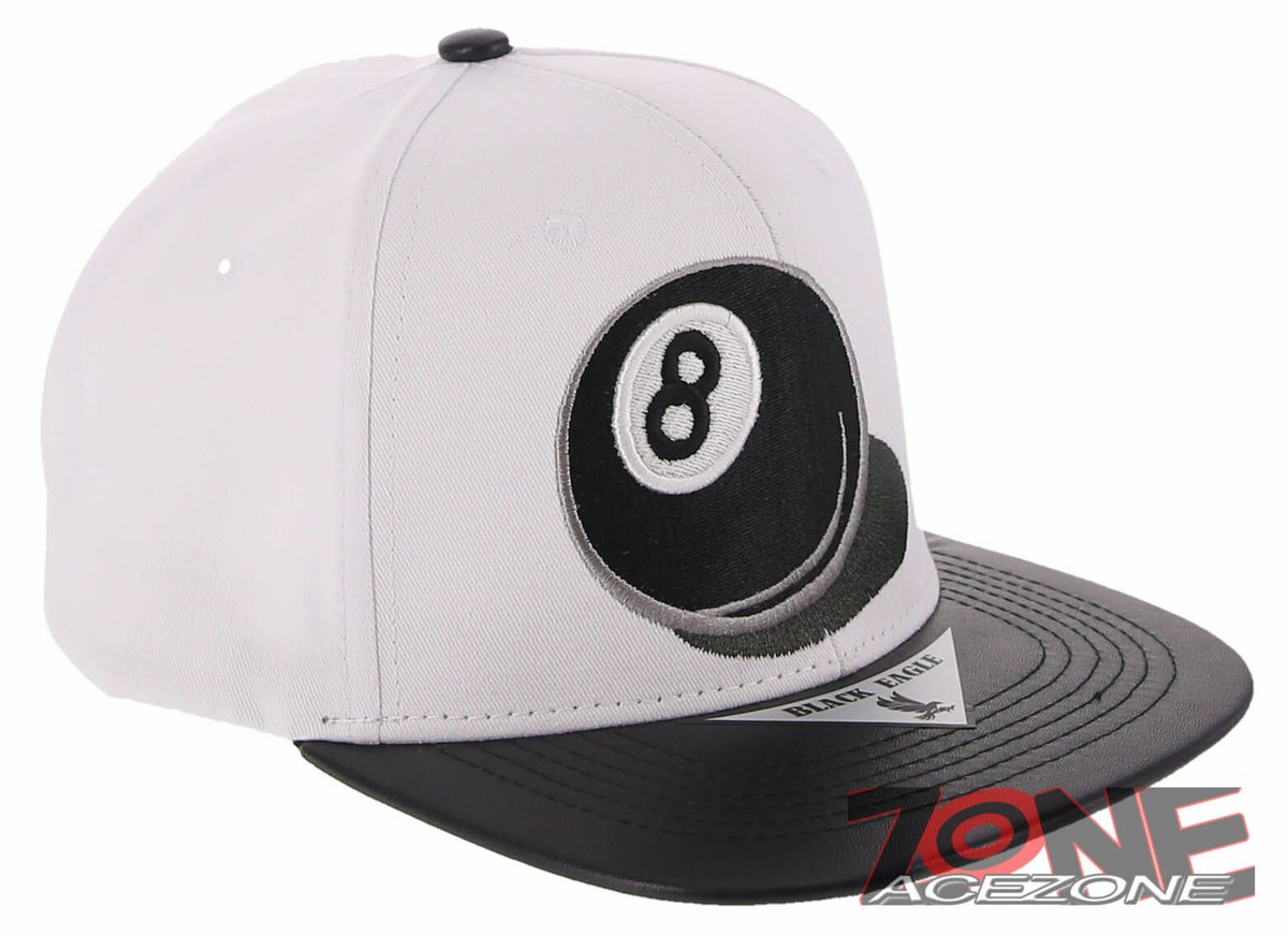 NEW! 8 BALL BLACK FAUX LEATHER VISOR FLAT BILL SNAPBACK BASEBALL