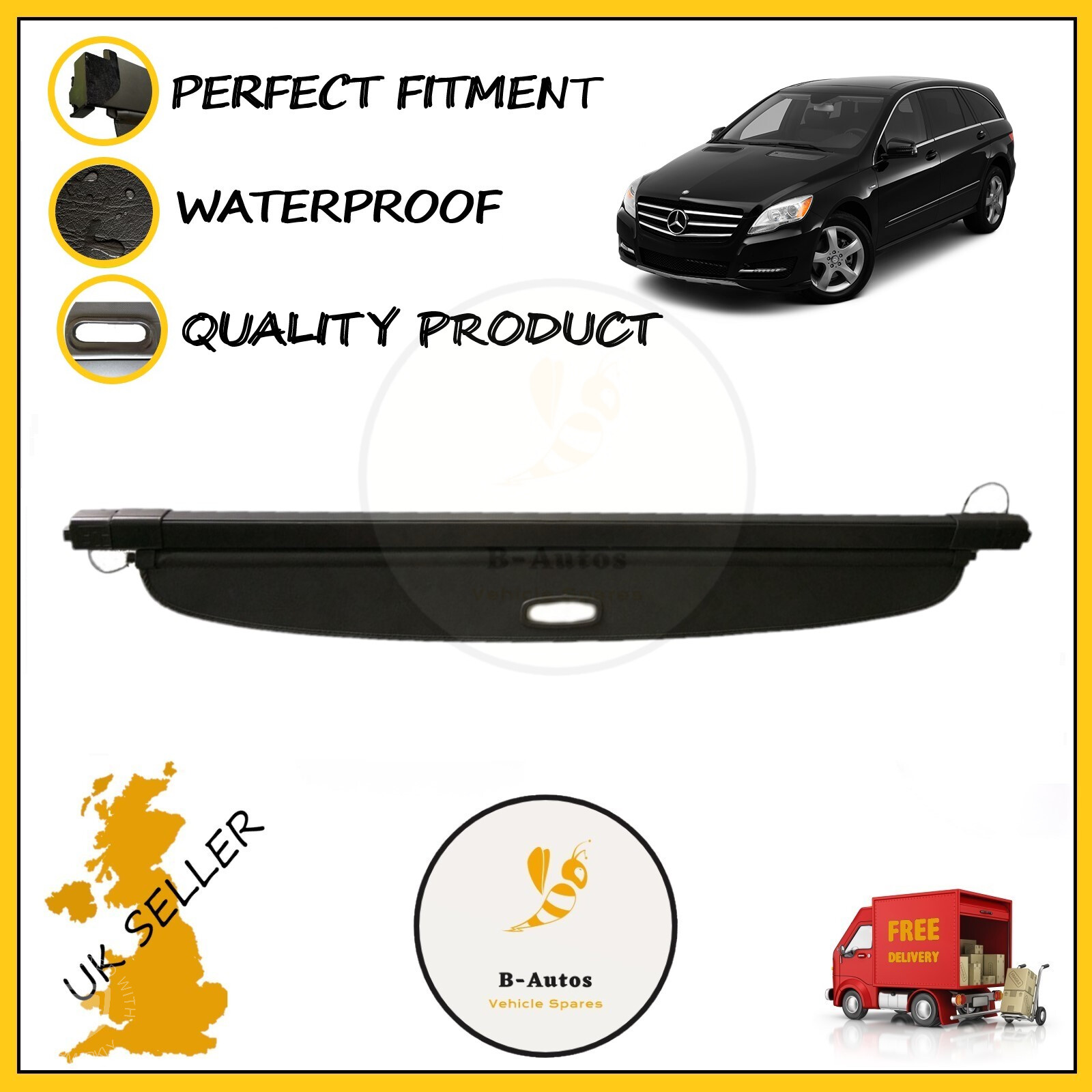 MERCEDES CLASE R 2006-2013 Estante Trasero Paquete Bandeja Carga Cubierta Panel Equipaje Persiana