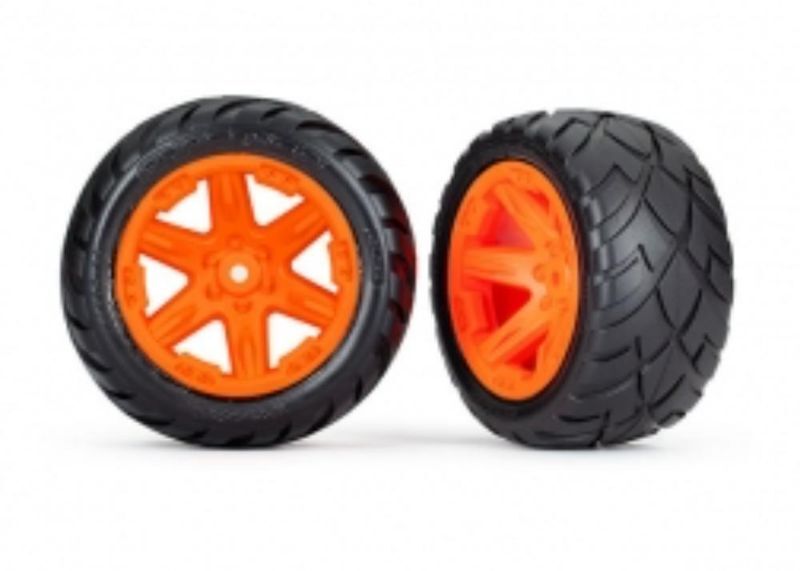 Traxxas 6768A Mounted Rustler 2WD Rear Tires & Wheels (RXT Orange 2.8' Wheels...