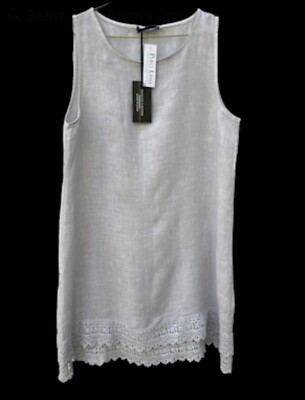 Francesca Bettini 100% Gray Linen Dress Size L Lace Trim NWT