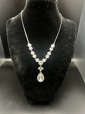 Givenchy Signed Multi Crystal Silver Tone Y Neck Necklace