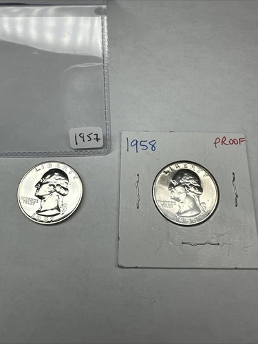 1957+1958 Washington Quarter Proof 90% Silver 2 Coins