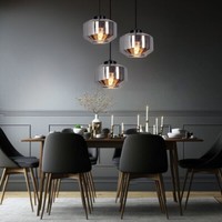 HäNgelampe Pendellampe Wohnzimmerlampe Rauch Glas 3 Flammig Schwarz E27 H 120 Cm