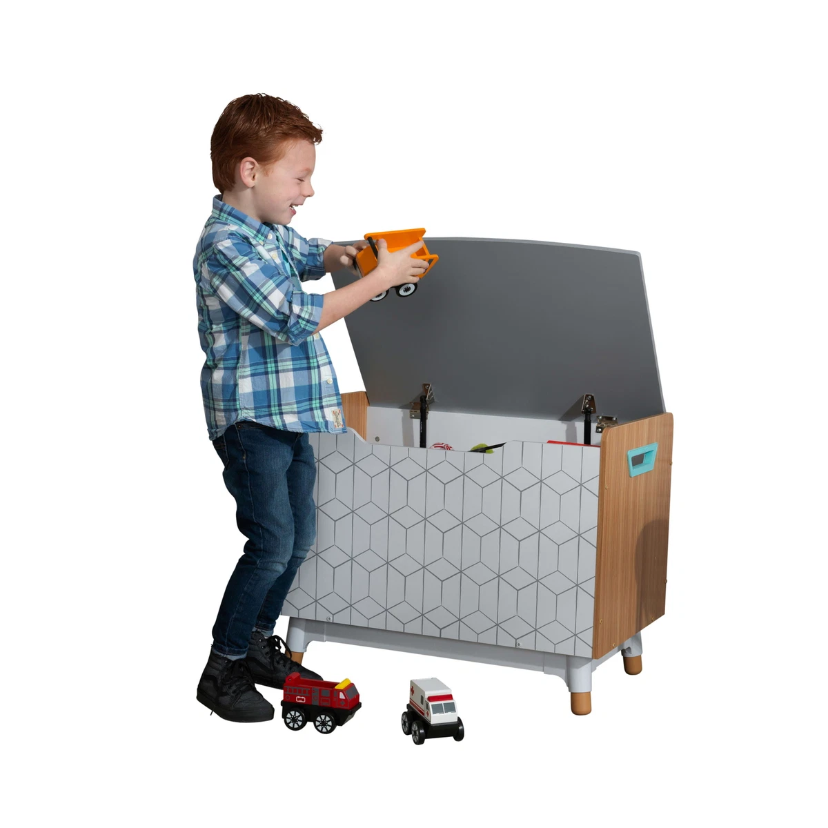Gray wooden toy box deals