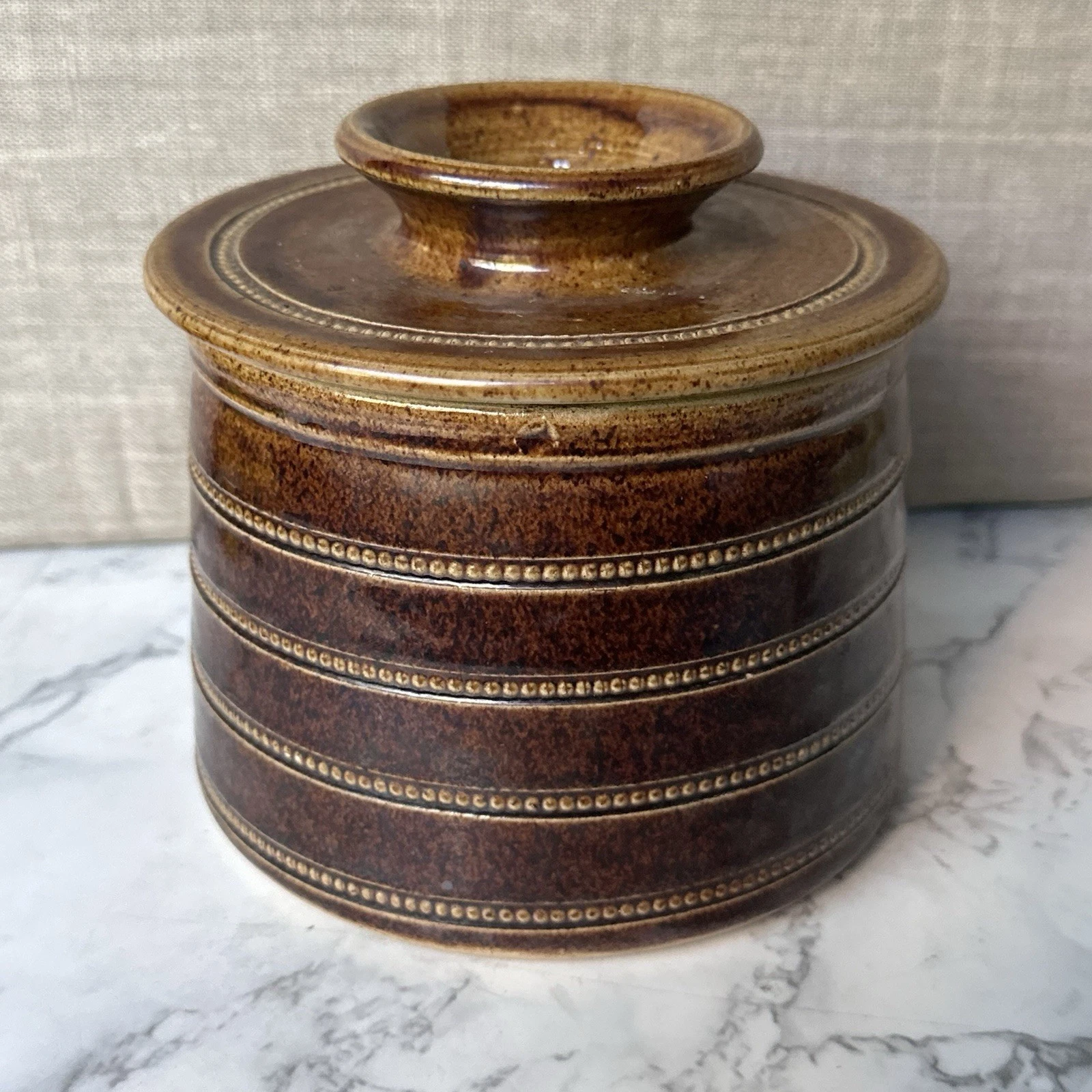 Vintage Gres du Berry Made In France Pottery Brown Large Butter Crock Bell