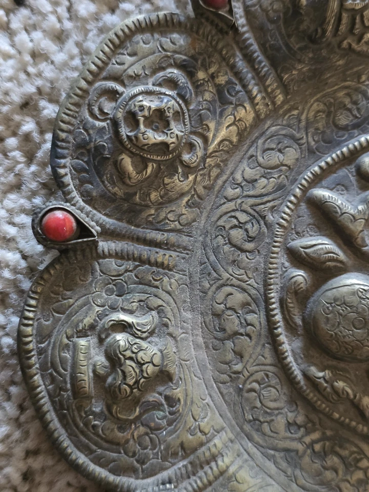 Antique Tibetan Copper & Brass Wall Charger Hanger Gau  - Image 4 of 4