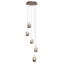 Image of Pendant Light 5-Light Multidrop Warm LED Metal Champagne Glass Ceiling Stairwell