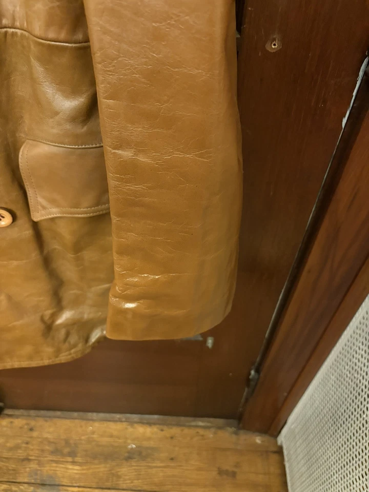 Chaqueta de cuero vintage años 70 doble botonadura para hombre talla 40 marrón botón discoteca Foto 2 de 4