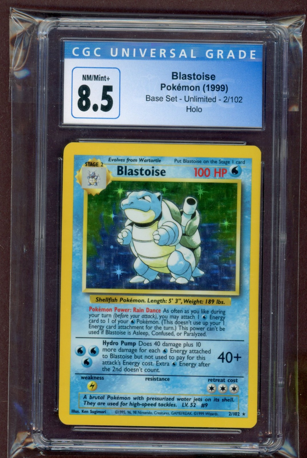 Blastoise 2/102 Base Set Unlimited Holo Rare Pokemon Card CGC 8.5