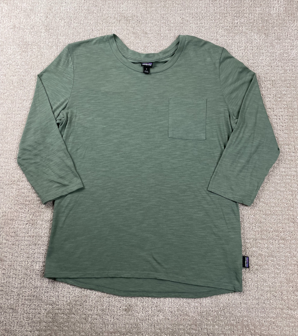 Patagonia Shirt Womens S Mainstay 3/4 Sleeve Green Organic Cotton Outdoor Gorp