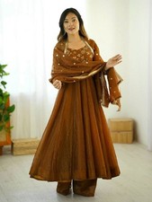 Heavy Designer Crunchy Silk Gown And Bottom With Dupatta For Wedding Function