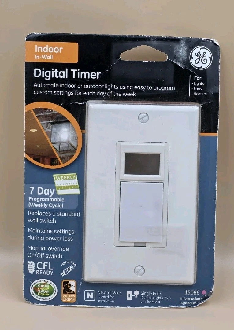 GE Indoor In-Wall Digital Timer 15086 7-Day Programmable NEW Sealed NOS White