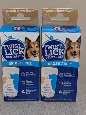 2 pack Twist + Lick Dental Gel Dogs Freshens Breath Exp 02/28 Peanut Butter