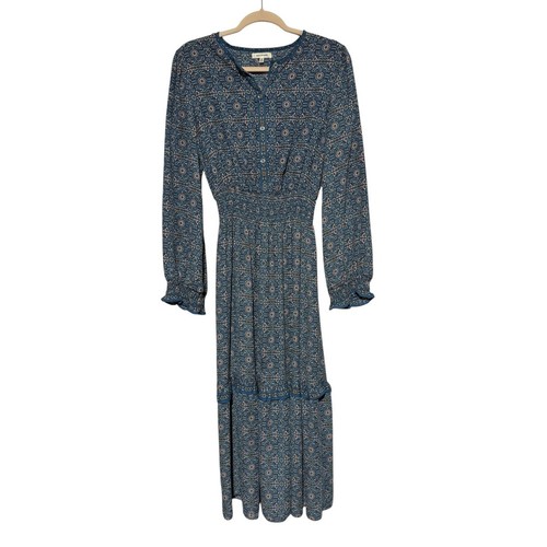 Max Studio Midi Dress Size Medium Prairie Cottagecore Boho Modest Long Sleeve