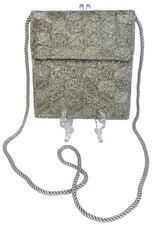 Carla Marchi Silver/Gold Beaded Organizer Shoulder Evening Handbag w/ Strap