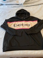 bebe Black Pullover Hoodie with Pink Trim and Cream Panel