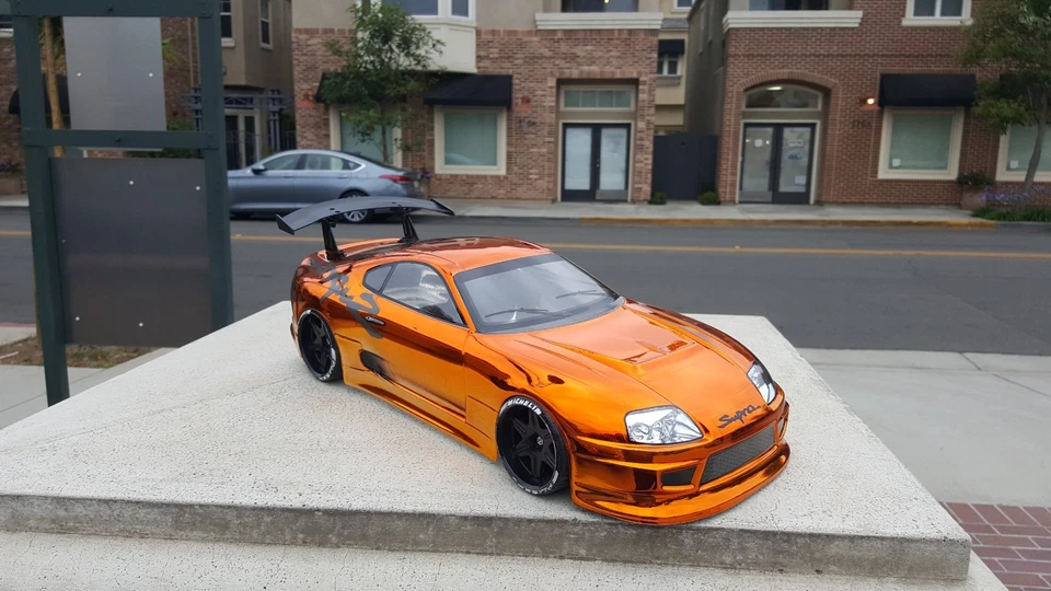 200mm 1/10 CHROME ORANGE SUPRA 4Tec-2 HPI RDS DC10 YD2 MST TT02 FZ02 Body Only - Image 3 of 4