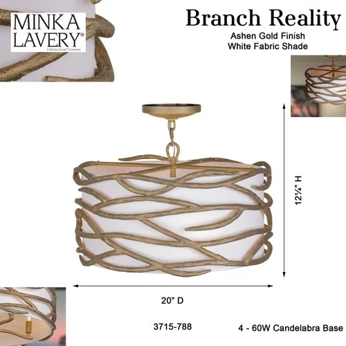 Minka Lavery 3715 Branch Reality 4 Light 20"W Semi-Flush Drum - Textured Ashen - Picture 4 of 9