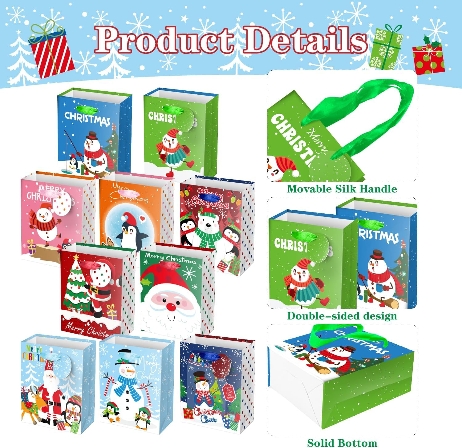 20Pcs Mini Chirstmas Gift Bags with Tissue Paper and Tag, Small Paper Bags with 