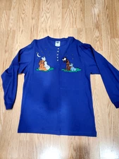 Disney Lady & The Ttramp Long Sleeve Embroidered Blue Shirt Size S  New!!!
