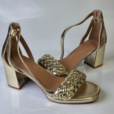 Rouge Braided Strap Block Women's Gold Heel US Size 8.5