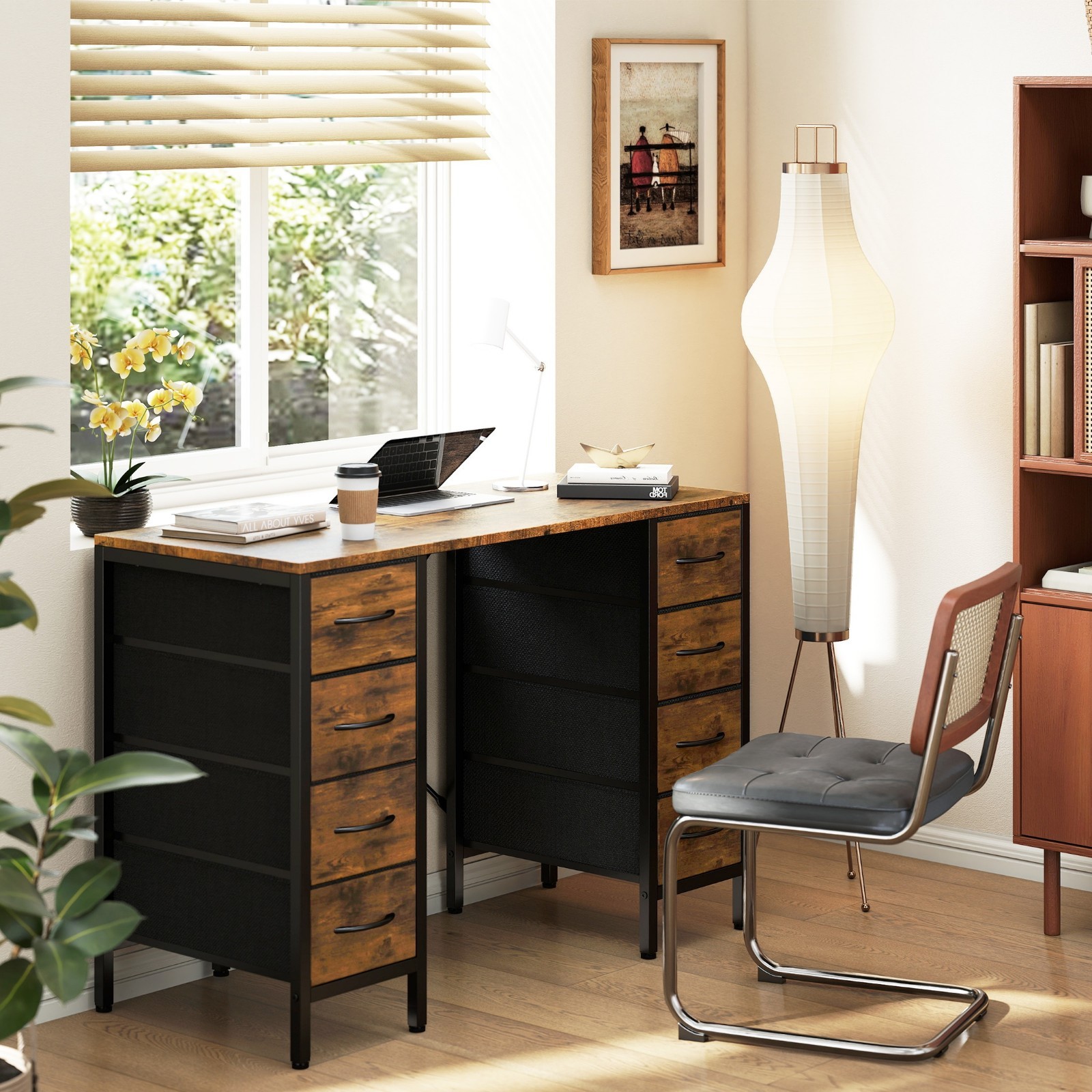 47 Inch Computer Desk with 8 Fabric Drawer, Home Office Desk with Power Outlets alternate view 5