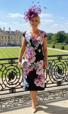 Joseph Ribkoff Midikleid Gr. 14 schwarz Blumen Urlaub Anlass Hochzeit Kreuzfahrt