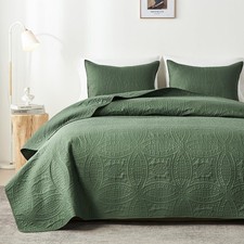 Queen Quilt Bedding Set,Olive Green Ultrasonic Full/Queen Quilt Set,Lightweig...