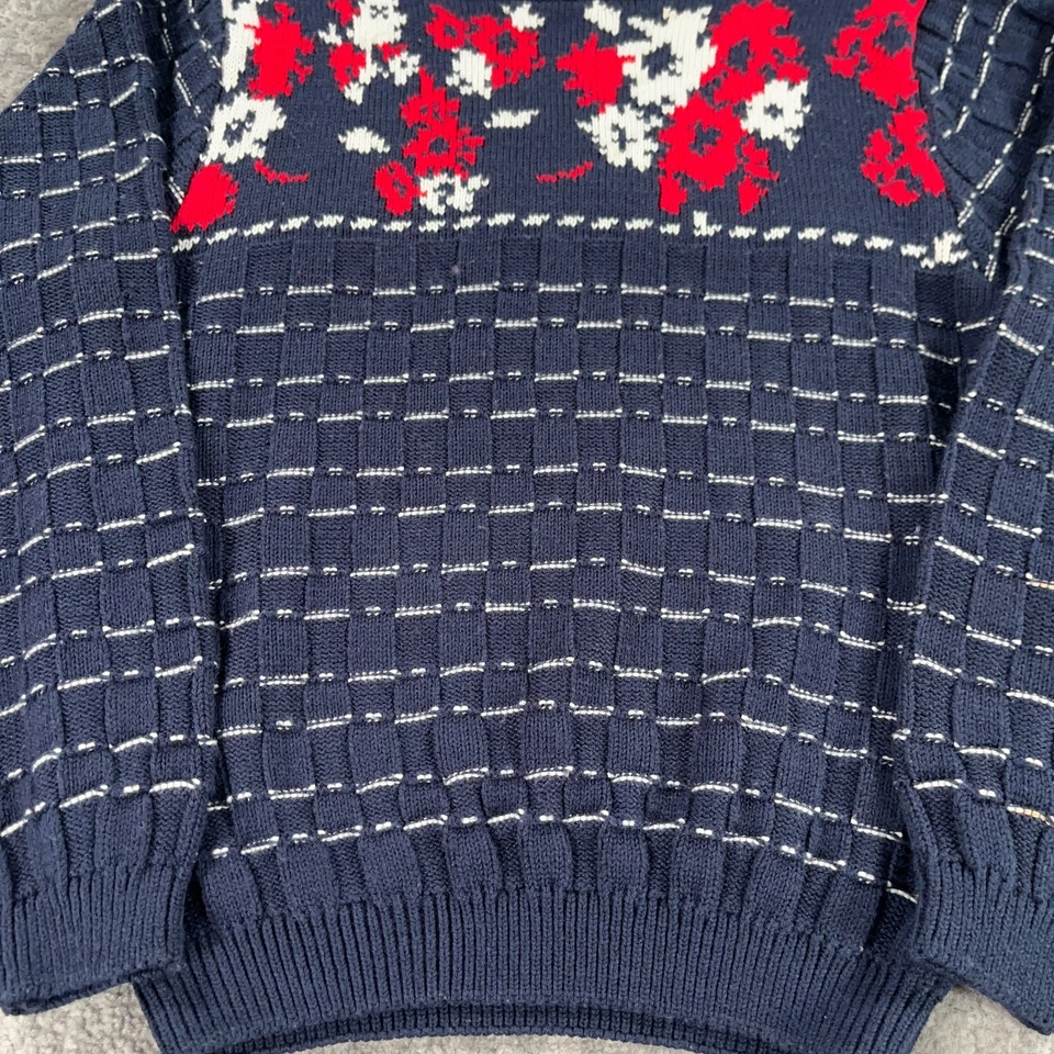 Suéter Jantzen Vintage Mujer Medio Azul Rojo Floral Tejido Años 70 Acrílico Pullover Foto 4 de 4