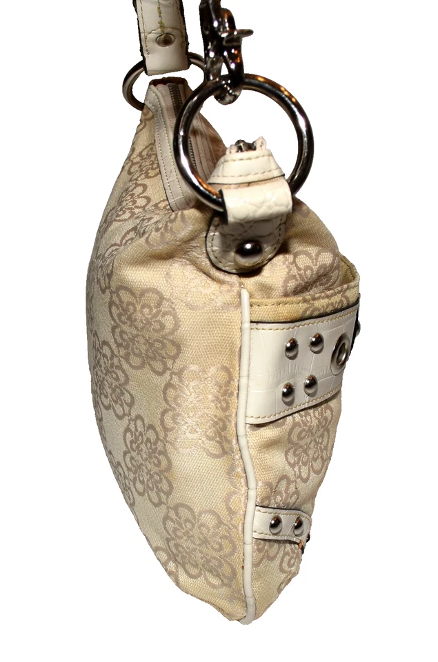 Kathy Van Zeeland 米色花卉帆布白色镶嵌人造皮革斜挎包 — 第 4/4 张图片