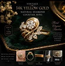 Vintage 14K Yellow Gold Natural Diamond Flora...