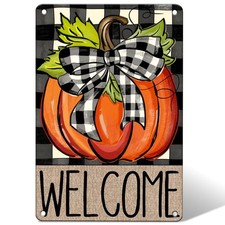 Pumpkin Welcome Garden Sing, Metal Tin Sign Autumn 12x8 inches,