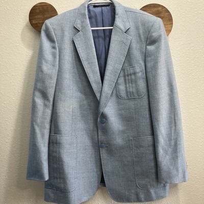 Vintage Chambray Blue Sport Coat Blazer Jacket Mens Large Preppy Academia
