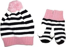 baby Gap New Girl's 2T 3T Black Striped Beanie Sweater Hat w/ Matching Mittens