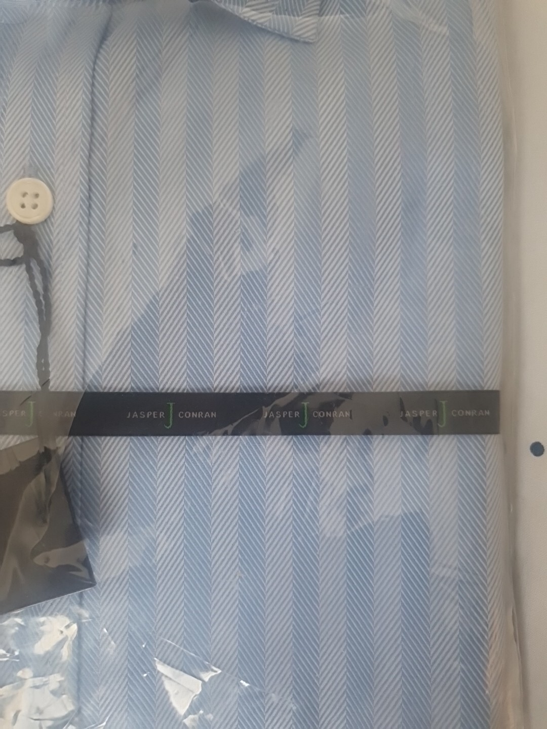 Jasper Conran Men's Formal Shirt 18 Inch Pure Cotton Satin Blue Striped