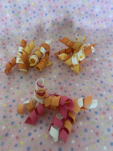 Fabric Bows Hair Clip Barrettes Pairs Lot of 15 Curly Vintage 1990's Ribbons - Picture 6 of 8