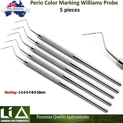 Periodontal William Dentist Depth Measuring Color Marking Probes Set Of 5 Pieces